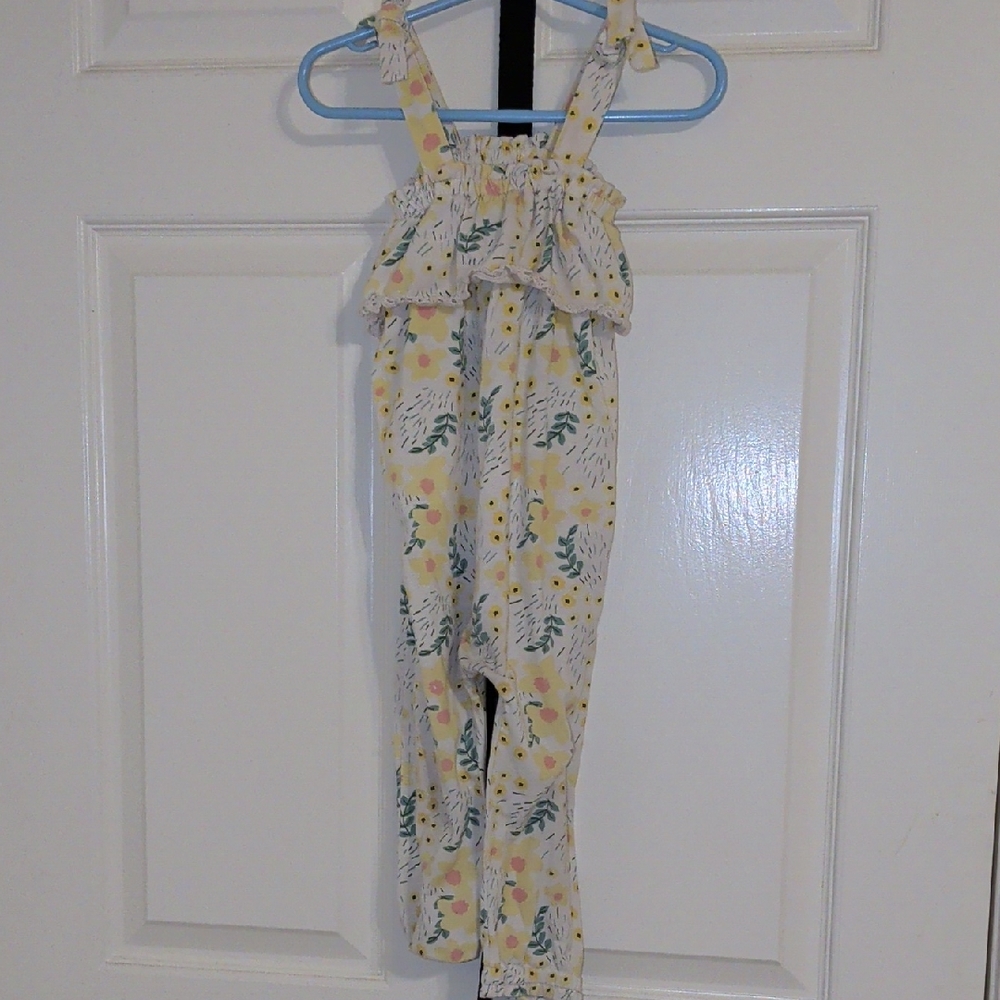 Jessica Simpson Floral Ruffle Strap One-Piece Bodysuit in Cream, Yellow, Green